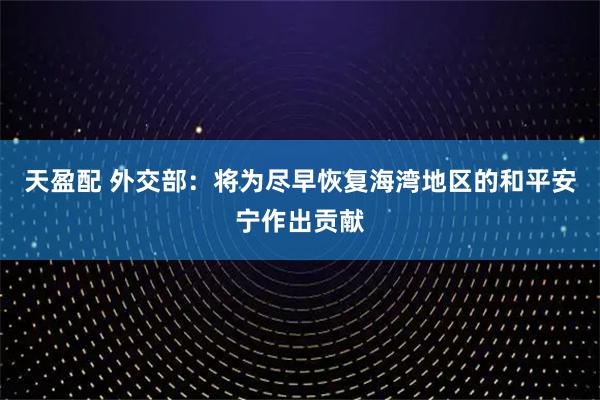 天盈配 外交部：将为尽早恢复海湾地区的和平安宁作出贡献